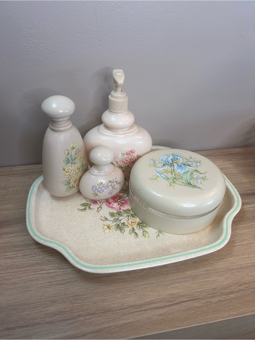 Avon Cream Floral Ceramic Vanity Set with Pastel Accents